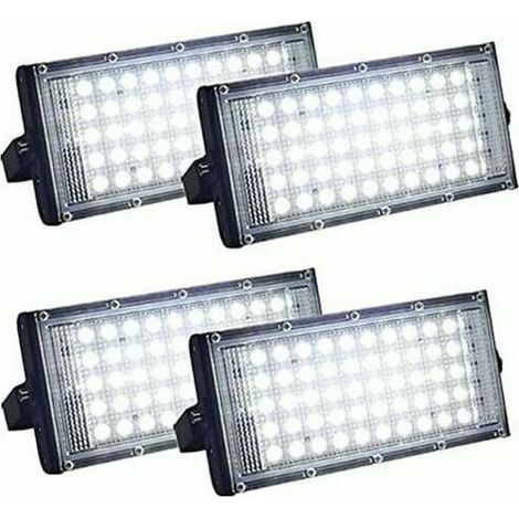 Set mit 4 ultrahellen LED-Flutlichtern für den Außenbereich mit Schutzart IP66 für maximale Wasserdichtigkeit. Perfekt für die Beleuchtung von Hof, Garage oder Sportplatz (50 W). (1/4)