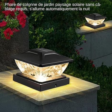 Éclairage extérieur solaire pour clôtures, éclairage solaire pour poteaux de clôture éclairage solaire pour poteaux de portail, éclairage extérieur solaire étanche, lot de 2 lampes LED décoratives so (1/4)