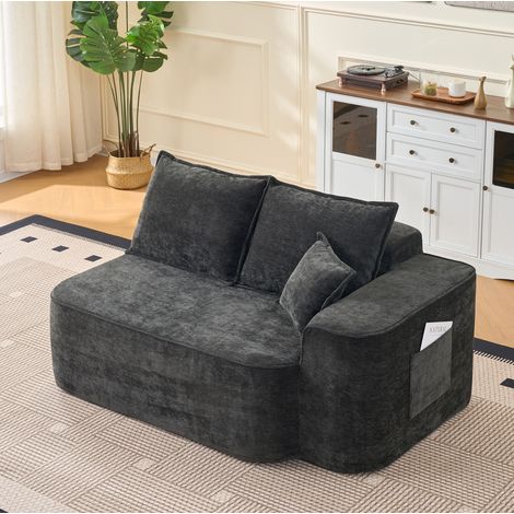 Canapé 2 places 105 cm noir en chenille sans montage avec poches latérales (1/5)