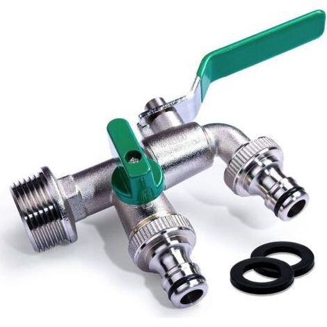 Robinet extérieur double 1/2 pouce – Laiton chromé – 2 sorties 3/4 pouce – Résistant au gel et à la corrosion (1/4)