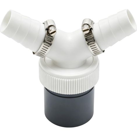 Adaptateur de vidange double raccord pour machine à laver et lave-vaisselle - Répartiteur en Y pour tuyau de 40 mm de diamètre et entrée Ø 18-24 mm - Raccord de machine à laver (blanc, deux têtes) (1/5)