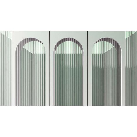 Papier peint panoramique trompe l'oeil gris Tapisserie panoramique 3D pièce avec barreaux Papier peint panoramique idéal salon (1/2)