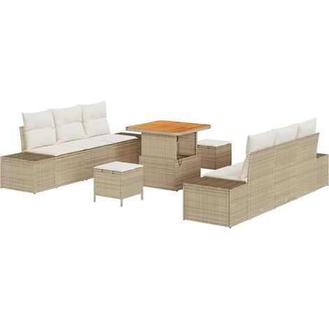 Maison Exclusive - Set Divano da Giardino con cuscino 9 pcs Beige Poly Rattan