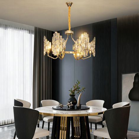 Kompakter Kristall-Kronleuchter Ø 61 cm, Elegante Pendelleuchte Gold mit Glasdesign, 6-flammig, 3 Lichtfarben
