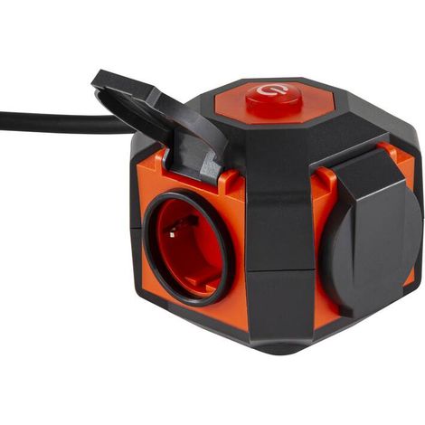 Globe multiprise 4x IP44 gris-orange avec interrupteur 2m (1/2)
