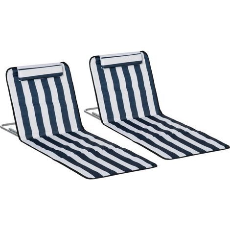Transat pliant, chaise longue de jardin avec appui-tête, chaise longue avec dossier réglable 5 positions, sac de transport, bleu (1/5)