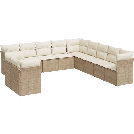 Salon de jardin 11 pcs avec coussins beige résine tressée (1/3)