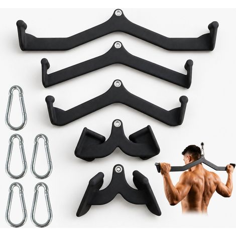 Relaxdays Barres de tirage, lot de 5, pour rameur et triceps, acier/PVC, poignées antidérapantes, noir (1/5)