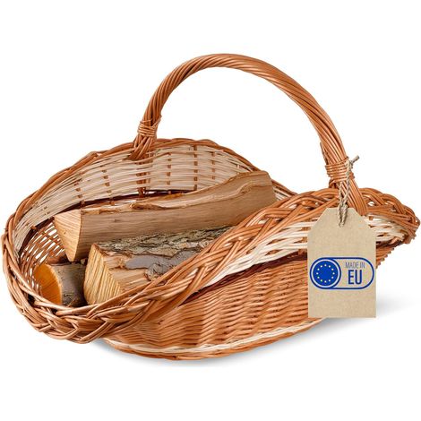 Cesto Portalegna Ovale in Vimini Naturale con Manico 67 cm