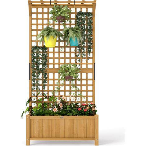Jardinera en bois avec treillis Celosía pour plantes grimpantes 90x45x183 cm Naturel