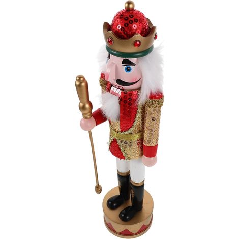 Casse-Noisette Décoratif Bois de Soldat de Noël Rouge à Paillettes Dorées Figurine Classique pour Étagère Table ou Cheminée (1/5)