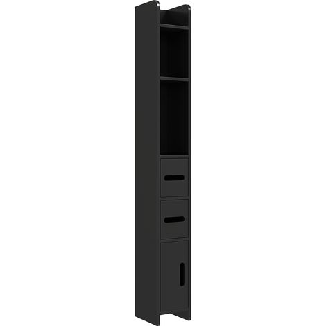 Meuble colonne de salle de bain et armoire toilette haute - 15 x 17 x 120 cm, noir - Avec étagères et placards - Rangement salle de bain - Design compact (1/5)