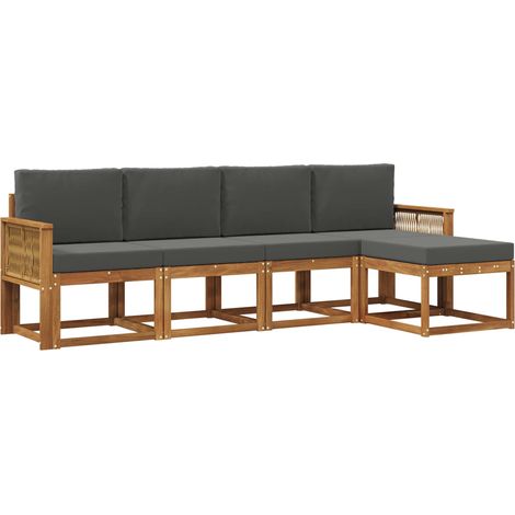 Set di divani da esterno 5 pz Salotto da Giardino Naturale e Antracite Poliestere (1/5)