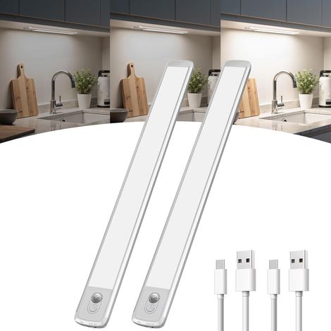 2 Pièces Lampe LED Rechargeable, Détecteur de Mouvement, USB-C, 40cm, Intérieur, Armoire (1/5)
