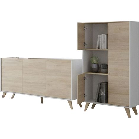 Wohnzimmermöbel-Set Literno, 7 Regale, modular, Türen mit Scharnieren, Eichenbraun