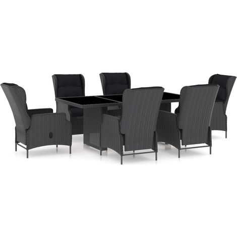 Set de 1 table et 6 chaises, Mobilier de salle à manger, avec coussins Résine tressée Gris foncé OIB7832E (1/5)