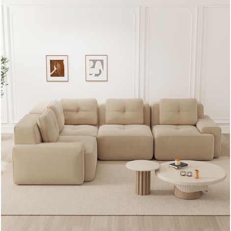 Canapé d’angle modulable 382x104x69 cm beige en velours côtelé sans montage (1/5)