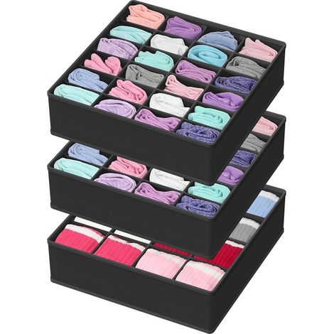 3-teiliges schwarzes Stoff-Kleiderschrank-Set mit Faltfunktion und 24 Schubladen für Socken und Unterwäsche (1/5)