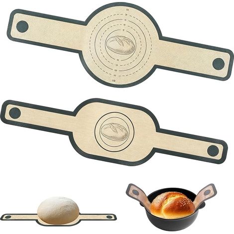Lot de 2 tapis de cuisson en silicone pour four hollandais, avec longues poignées, tapis de cuisson antiadhésif, rond et ovale, résistant à la chaleur, réutilisable, pour pain, levain, pizza et four
