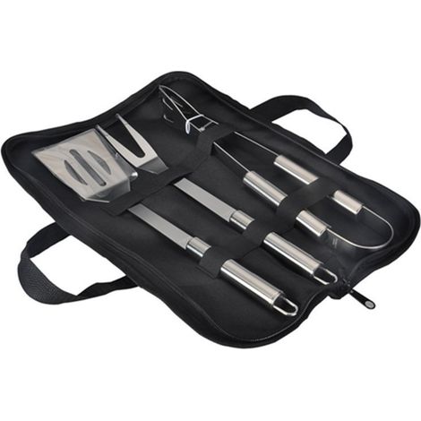 3-teiliges Grillbesteck-Set aus Edelstahl mit Tragetasche, bestehend aus Pfannenwender, Zange und Gabel, Grillzubehör, Küchenausstattung (1/4)