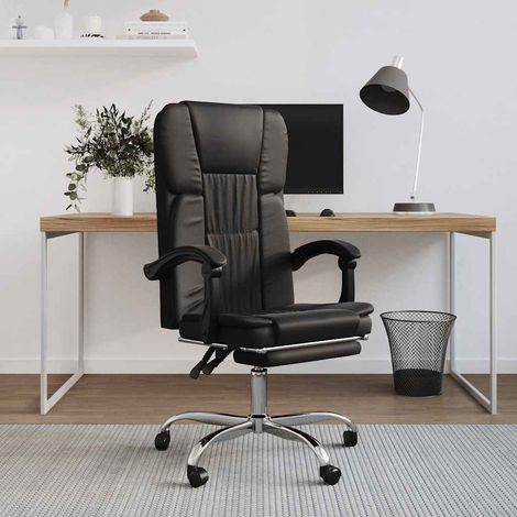 vidaXL Silla de oficina reclinable cuero sintético negro (1/5)