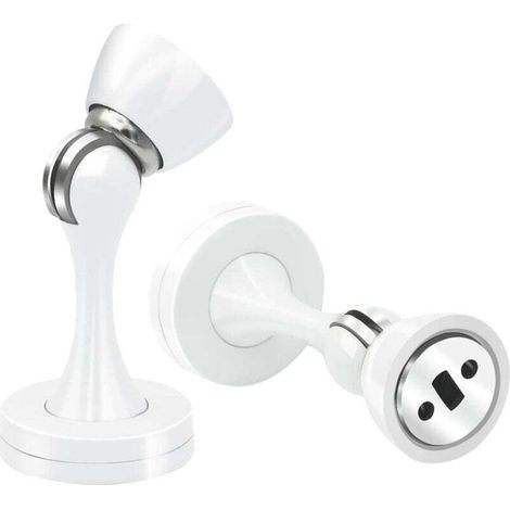 Lot de 2 butées de porte magnétiques en acier inoxydable pour plinthes, fixation murale, support de porte magnétique blanc très résistant pour maintenir la porte ouverte (1/4)