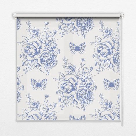 Tenda a Rullo Interna per Finestra - Tenda Filtrante Luce - Tenda Privacy - Tenda Decorativa Rettangolare - Rullo per Interni - (90 cm x 180 cm) - Fiori blu e farfalle (1/5)
