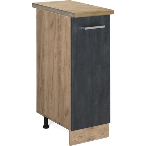 Apothekerschrank R-Line, Schwarz Beton, 30 cm AP Eiche, Vicco (1/5)
