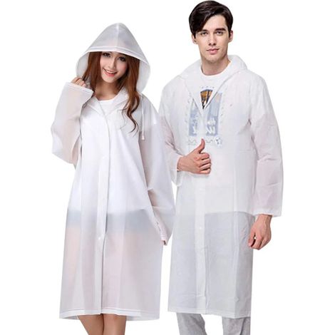 2 Pièces Imperméable Transparent Poncho de Pluie Réutilisable PEVA Léger Anti-Pluie Cape à Capuche Respirante pour Voyage, Randonnée, Vélo & Camping, Blanc (1/5)