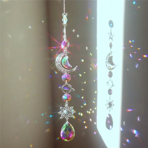 Guirlande De Noël - Pendeloque Cristal Artificiel Soleil Lune Étoile Galaxie - Décoration Jardin Intérieur Extérieur - 1 Pièce (1/5)