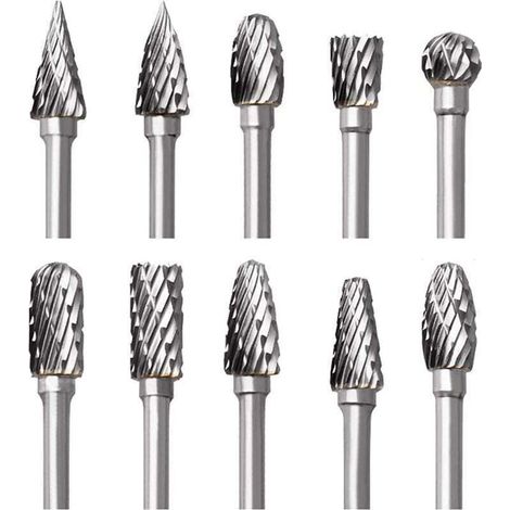 Lot de 10 Double Coupe de fraises rotatives en carbure de tungstène, avec tête de meulage, poignée de 3 mm, Pour Outils Rotatifs Dremel, pour Gravure sur Bois Polissage Métal Verre Céramique Bijoux (1/5)