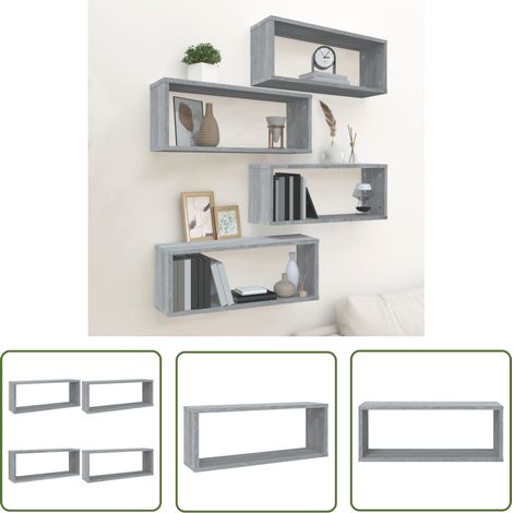 The Living Store Étagères murales cube 4 pcs Sonoma gris 60x15x23 cm Bois - Étagères Murales - Étagères Cubes - Rangement Mural - Bibliothèque Murale - Décoration Murale (1/5)