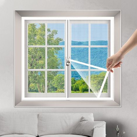 Moustiquaire fenêtre à fermeture éclair, blanc, 80x120cm, facile à installer, sans perçage, autocollant, maison (1/5)