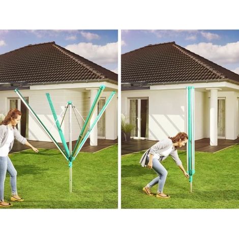 Leifheit – Séchoir parapluie Linomatic 600 Deluxe Cover – Système Easy Lift – Protection anti-salissures – Longueur de fil 60 mètres – Housse résistante aux intempéries