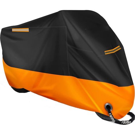 Housse moto imperméable 210D, bandes réfléchissantes, taille XXL 245x105x125 cm, noire et orange, protection extérieure pour deux-roues (1/4)