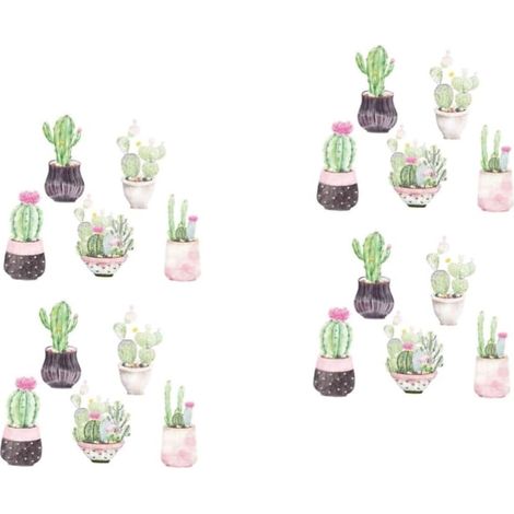 4 Ensembles Autocollants Décoratifs de Stickers Cactus Cartoon pour Décoration Intérieure pour Salon (1/5)
