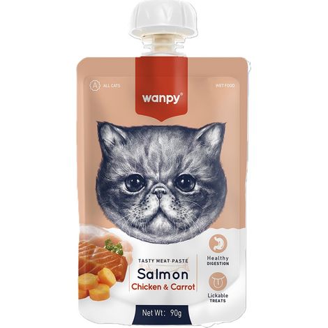 Wanpy Cat Geschmackspaste Cremige Katzenfrikadelle 90 g – Lachs, Huhn, Karotte 90 g