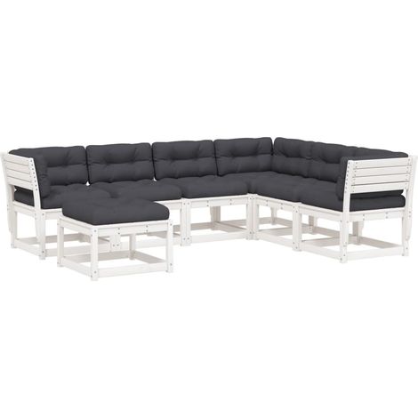 vidaXL Set Salotto Giardino 7pz con Cuscini Bianco Legno Massello Pino (1/5)