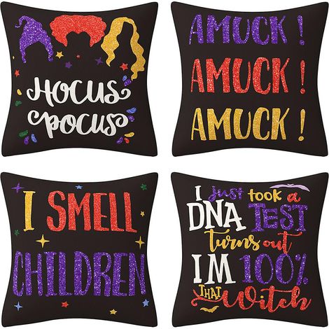 Halloween-Kissenbezüge, 4er-Set – Niedliche Geister und Fledermäuse, dekorative Kissenbezüge für Schlafzimmer, Wohnzimmer, Büro, Café, Balkon – 45 x 45 cm (1/5)