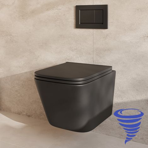 LOMAZOO Pack WC suspendu avec réservoir encastré carré noir -