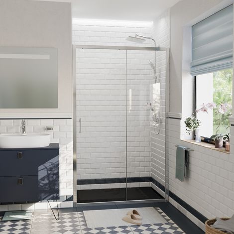 Ceramia PURA Duschtür 100x195cm Schiebetür Antikalk mit Profilen Chrom glänzend (CERAHP100C)
