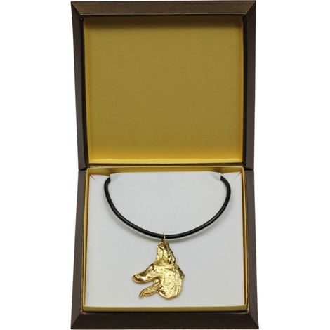 Pastor belga, perro de ganado belga I: collar para perros en caja de regalo, colgante chapado en oro para amantes de los perros, impresionante joyería de Art-Dog. (1/5)