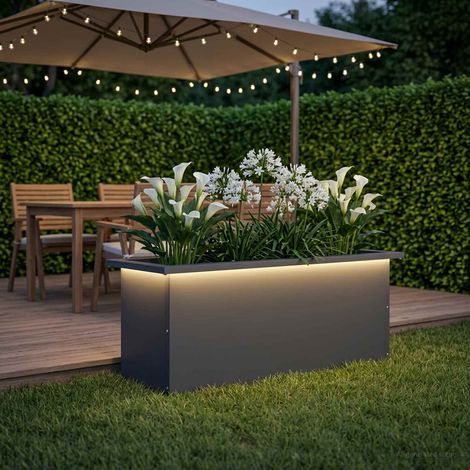 vidaXL Fioriera da giardino con LED Antracite 30 x 80 x 30 cm Acciaio (1/5)