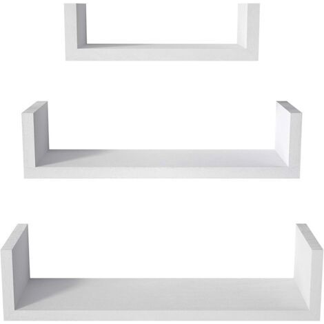 QORVA-ÉtagÈre Murale Suspendue, Lot de 3, DÉcoration Salon, Longueur 30/35/40 cm, Tablette Flottante, Salon, Bureau, Salle de Bain, Cuisine, Blanc Brillant (1/5)