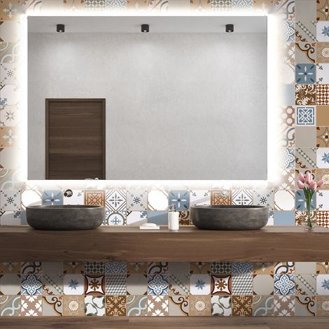 Sticker Mural Carrelage adhésif Cuisine Salle de Bain - 30 STICKERS CARREAUX DE CIMENT AZULEJOS ESTEFANIA - 30stickers15x15cm (1/5)