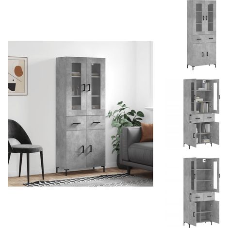 Buffet haut Gris béton 69,5x34x180 cm Bois d'ingénierie - Buffet Design Moderne - Meuble Rangement Gris - Armoire Cuisine - Buffet Haute Capacité - Mobilier Salon (1/5)