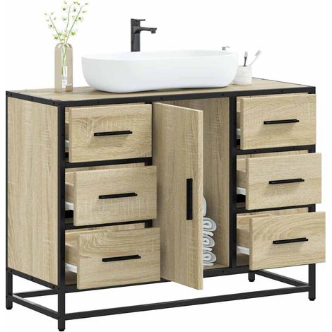 Armoire lavabo de salle de bain-Meuble de salle de bain chêne sonoma bois d'ingénierie 880820 (1/5)