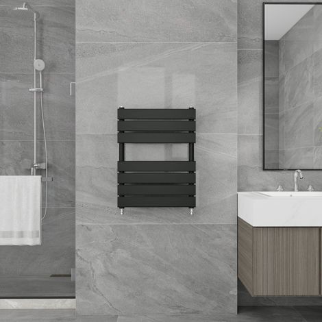 650x500mm Designer Flat Panel Heated Towel Rail Radiator Bathroom Warmer Heating Black