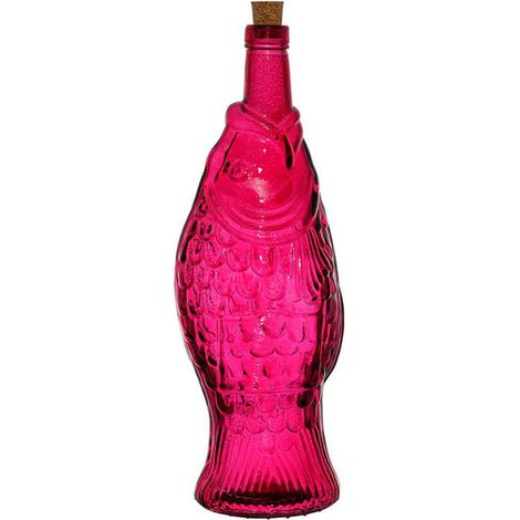 Bouteille Carafe Poisson en Verre Fuchsia Style Bord de Mer 12x33cm (1/2)