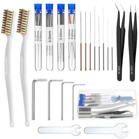 48 Pcs 3D Printer Nozzle Cleaning Needles Kit 0.15-0.8mm Needles Brass Wire Brush Wrench Tweezers